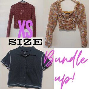 Forever 21 Bundle of 3 juniors long sleeve crop tops, button down shirt Size XS